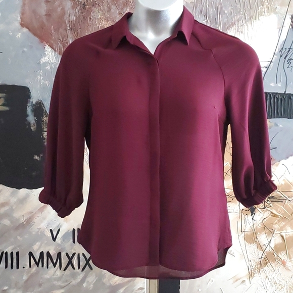 Express Hidden Button Down Top Plum/Wine Women Small - Picture 1 of 7